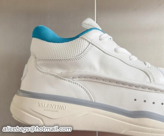 Top Design Valentino Calfskin Leather Mid-Top Runboot Sneakers White/Blue 903068