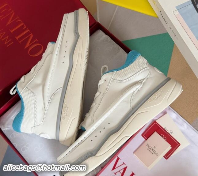 Top Design Valentino Calfskin Leather Mid-Top Runboot Sneakers White/Blue 903068