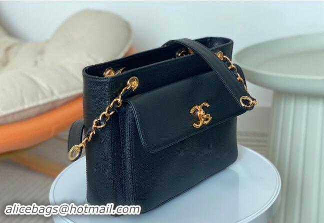 Spot Bulk Chanel Grained Calfskin Shopping Bag AS6706 Black 2024