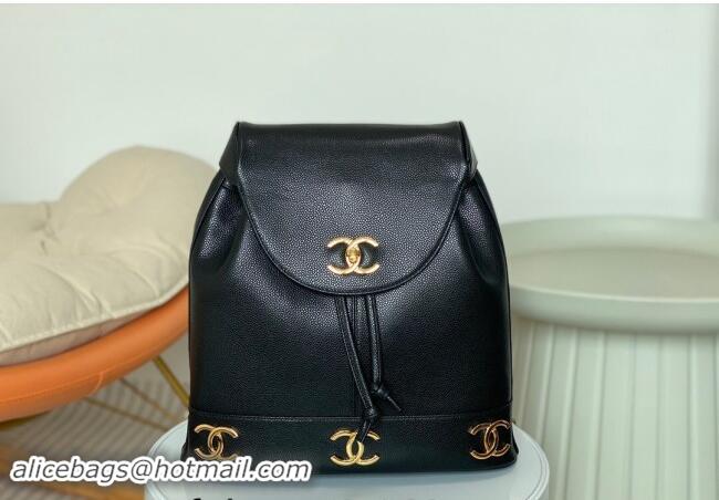 Best Price Chanel Grained Calfskin Backpack Bag with Maxi CC A06632 Black 2024