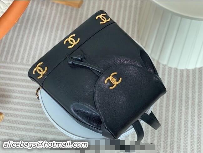 Best Price Chanel Grained Calfskin Backpack Bag with Maxi CC A06632 Black 2024