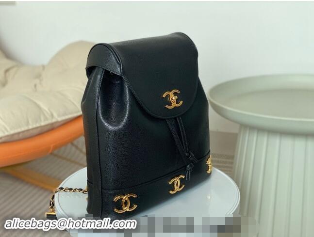 Best Price Chanel Grained Calfskin Backpack Bag with Maxi CC A06632 Black 2024