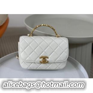 Buy New Cheap Chanel Lambskin Mini Messenger Flap bag with CC Top Handle AS4808 White 2024