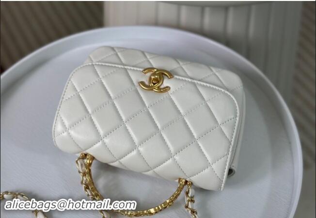 Buy New Cheap Chanel Lambskin Mini Messenger Flap bag with CC Top Handle AS4808 White 2024