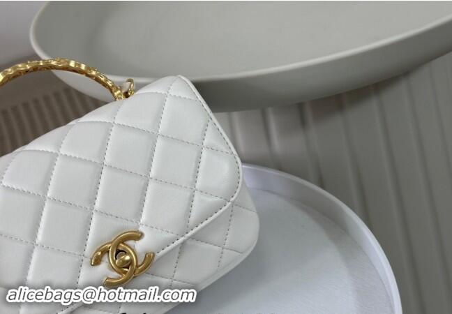 Buy New Cheap Chanel Lambskin Mini Messenger Flap bag with CC Top Handle AS4808 White 2024