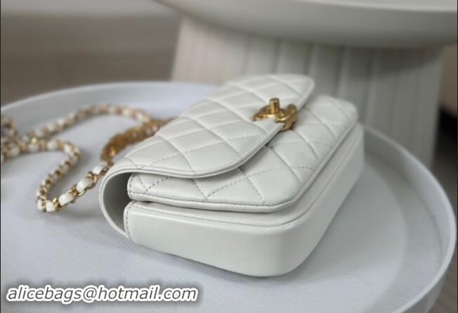 Buy New Cheap Chanel Lambskin Mini Messenger Flap bag with CC Top Handle AS4808 White 2024