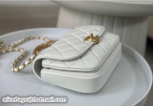 Buy New Cheap Chanel Lambskin Mini Messenger Flap bag with CC Top Handle AS4808 White 2024