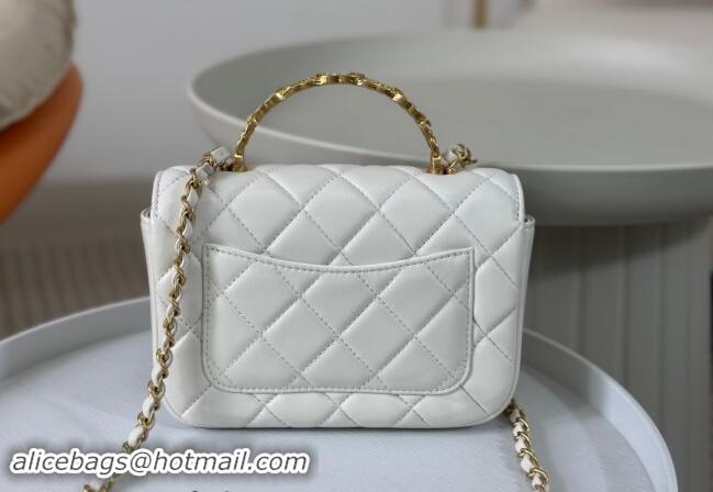 Buy New Cheap Chanel Lambskin Mini Messenger Flap bag with CC Top Handle AS4808 White 2024