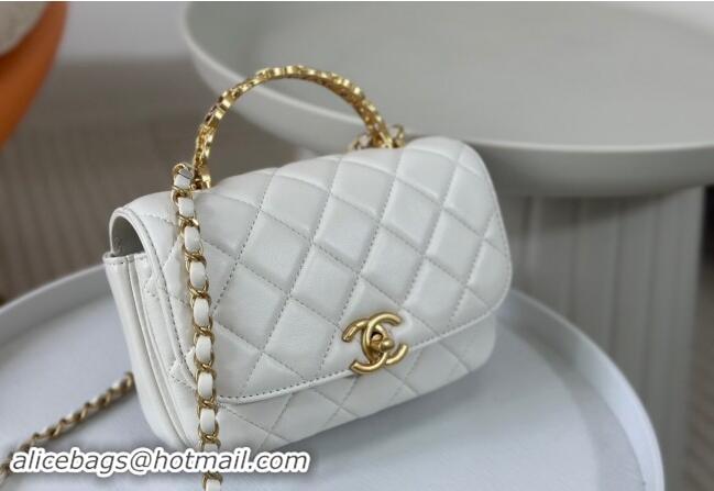 Buy New Cheap Chanel Lambskin Mini Messenger Flap bag with CC Top Handle AS4808 White 2024