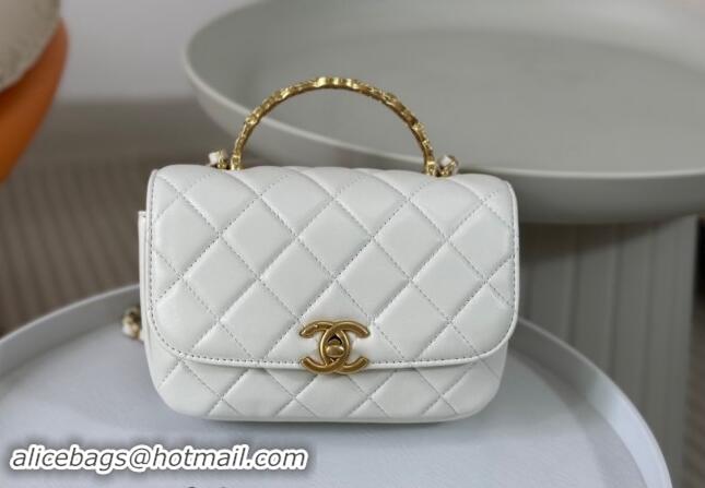 Buy New Cheap Chanel Lambskin Mini Messenger Flap bag with CC Top Handle AS4808 White 2024