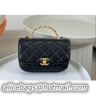 Market Sells Chanel Lambskin Mini Messenger Flap bag with CC Top Handle AS4808 Black 2024