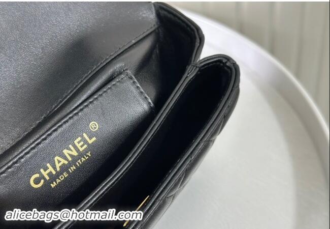 Market Sells Chanel Lambskin Mini Messenger Flap bag with CC Top Handle AS4808 Black 2024