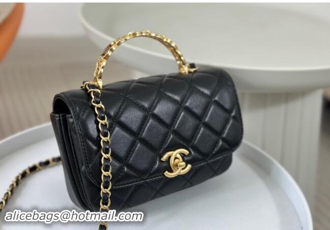 Market Sells Chanel Lambskin Mini Messenger Flap bag with CC Top Handle AS4808 Black 2024