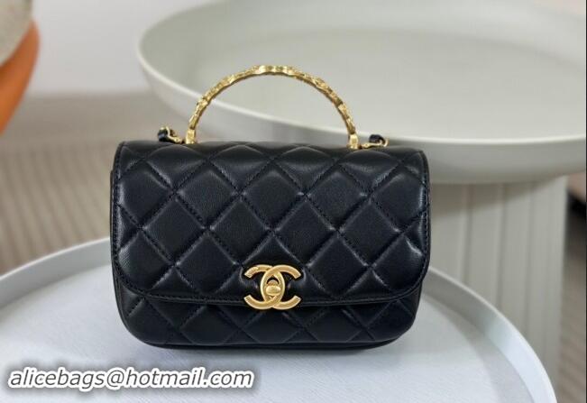 Market Sells Chanel Lambskin Mini Messenger Flap bag with CC Top Handle AS4808 Black 2024