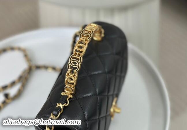 Market Sells Chanel Lambskin Mini Messenger Flap bag with CC Top Handle AS4808 Black 2024