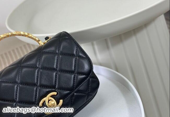 Market Sells Chanel Lambskin Mini Messenger Flap bag with CC Top Handle AS4808 Black 2024