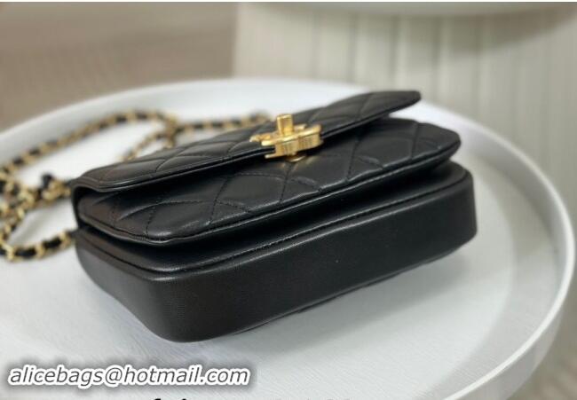 Market Sells Chanel Lambskin Mini Messenger Flap bag with CC Top Handle AS4808 Black 2024