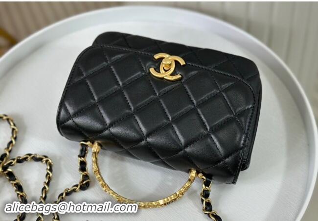 Market Sells Chanel Lambskin Mini Messenger Flap bag with CC Top Handle AS4808 Black 2024