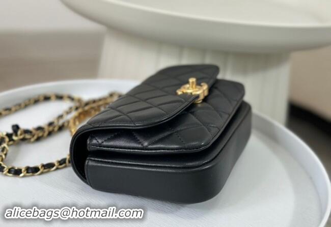 Market Sells Chanel Lambskin Mini Messenger Flap bag with CC Top Handle AS4808 Black 2024