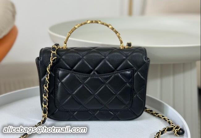 Market Sells Chanel Lambskin Mini Messenger Flap bag with CC Top Handle AS4808 Black 2024