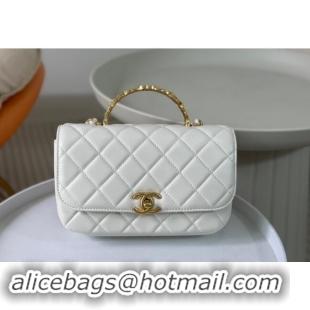 New Cheap Chanel Lambskin Small Messenger Flap bag with CC Top Handle AS483 White 2024