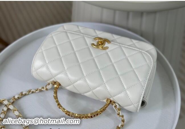 New Cheap Chanel Lambskin Small Messenger Flap bag with CC Top Handle AS483 White 2024