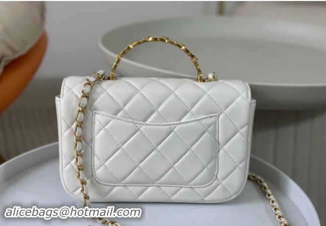 New Cheap Chanel Lambskin Small Messenger Flap bag with CC Top Handle AS483 White 2024