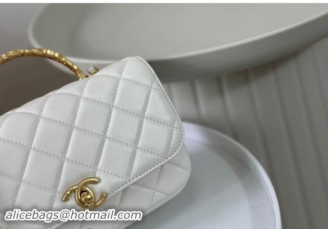 New Cheap Chanel Lambskin Small Messenger Flap bag with CC Top Handle AS483 White 2024