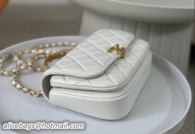 New Cheap Chanel Lambskin Small Messenger Flap bag with CC Top Handle AS483 White 2024