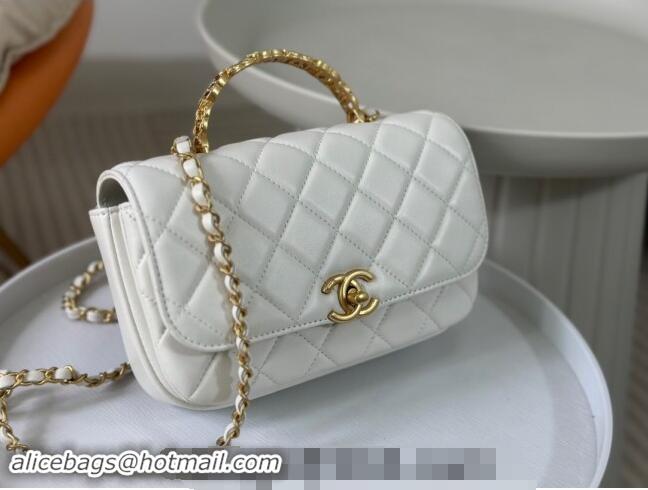 New Cheap Chanel Lambskin Small Messenger Flap bag with CC Top Handle AS483 White 2024