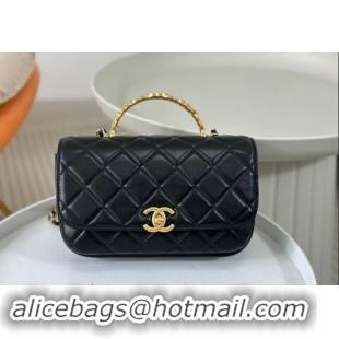 Classic Grade Chanel Lambskin Small Messenger Flap bag with CC Top Handle AS4835 Black 2024