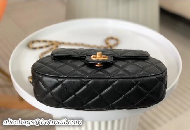 Classic Grade Chanel Lambskin Small Messenger Flap bag with CC Top Handle AS4835 Black 2024