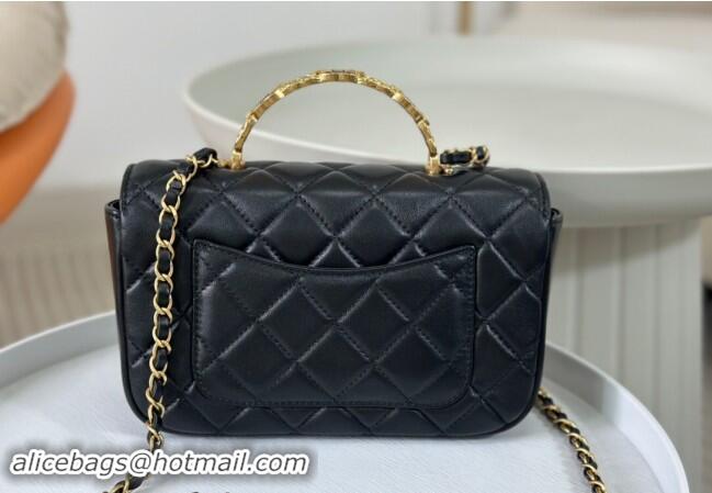 Classic Grade Chanel Lambskin Small Messenger Flap bag with CC Top Handle AS4835 Black 2024