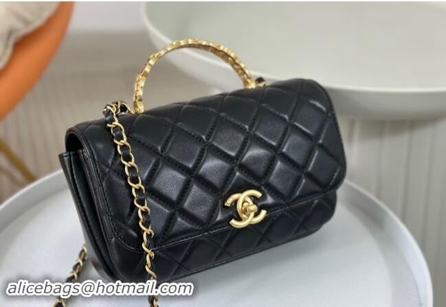 Classic Grade Chanel Lambskin Small Messenger Flap bag with CC Top Handle AS4835 Black 2024