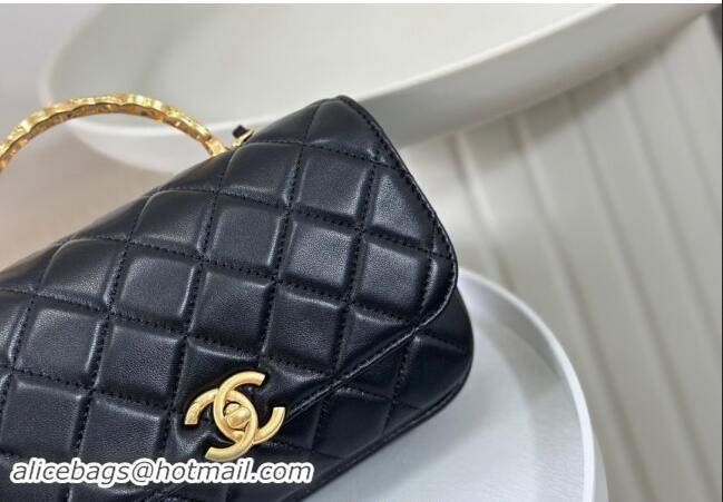 Classic Grade Chanel Lambskin Small Messenger Flap bag with CC Top Handle AS4835 Black 2024