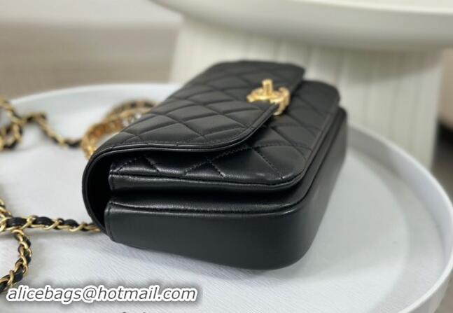 Classic Grade Chanel Lambskin Small Messenger Flap bag with CC Top Handle AS4835 Black 2024