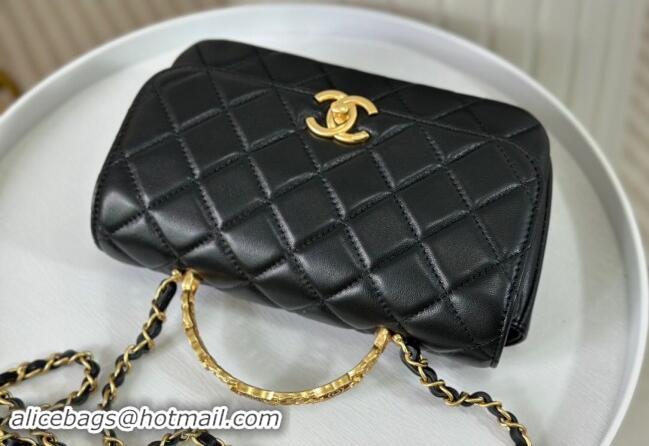 Classic Grade Chanel Lambskin Small Messenger Flap bag with CC Top Handle AS4835 Black 2024