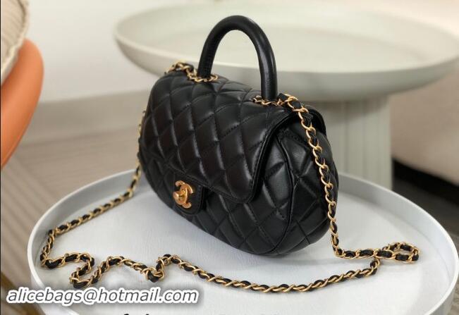 Original Cheap Chanel Lambskin Flap Bag with Top Handle AS4569 Black 2024