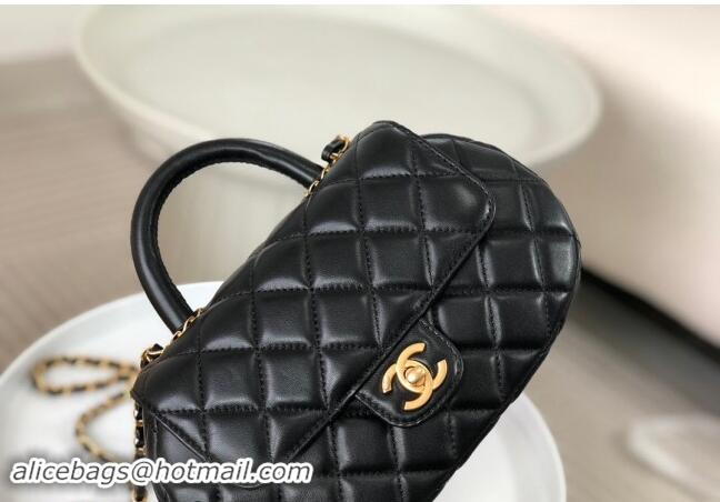 Original Cheap Chanel Lambskin Flap Bag with Top Handle AS4569 Black 2024