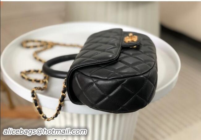 Original Cheap Chanel Lambskin Flap Bag with Top Handle AS4569 Black 2024