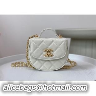 Discount Chanel Shiny Calfskin Mini Saddle Flap bag with Top Handle A96011 White 2024