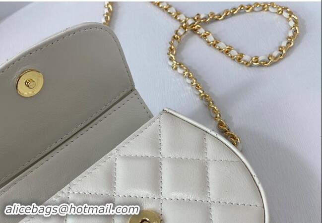 Discount Chanel Shiny Calfskin Mini Saddle Flap bag with Top Handle A96011 White 2024