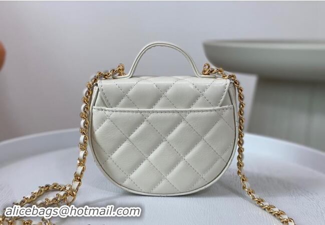 Discount Chanel Shiny Calfskin Mini Saddle Flap bag with Top Handle A96011 White 2024