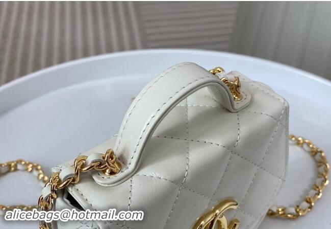 Discount Chanel Shiny Calfskin Mini Saddle Flap bag with Top Handle A96011 White 2024