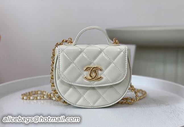 Discount Chanel Shiny Calfskin Mini Saddle Flap bag with Top Handle A96011 White 2024