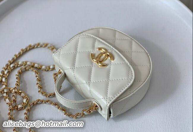 Discount Chanel Shiny Calfskin Mini Saddle Flap bag with Top Handle A96011 White 2024