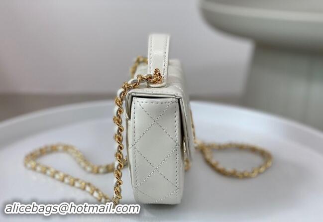 Discount Chanel Shiny Calfskin Mini Saddle Flap bag with Top Handle A96011 White 2024