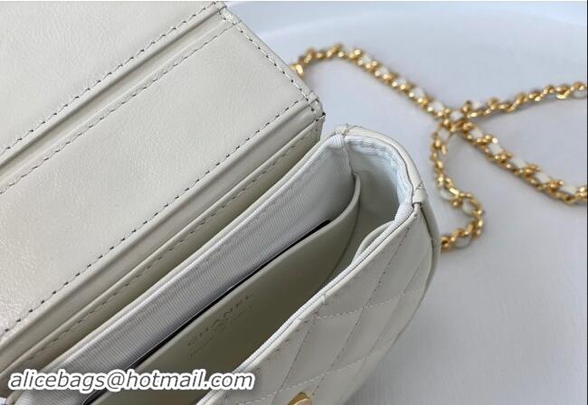 Discount Chanel Shiny Calfskin Mini Saddle Flap bag with Top Handle A96011 White 2024