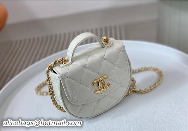 Discount Chanel Shiny Calfskin Mini Saddle Flap bag with Top Handle A96011 White 2024