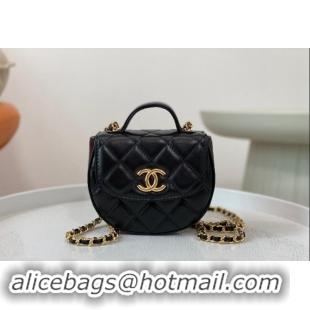 Spot Classic Chanel Shiny Calfskin Mini Saddle Flap bag with Top Handle A96011 Black 2024